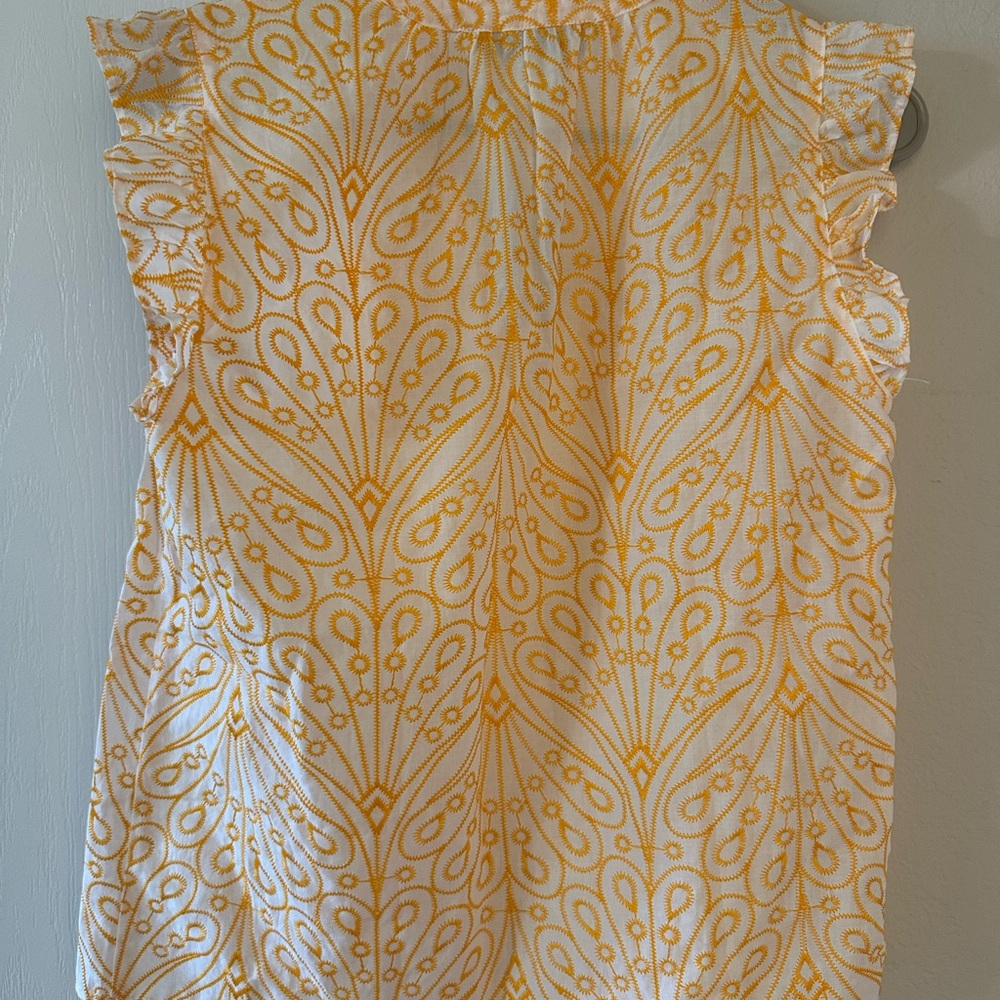 LOFT White and Orange Patterned Flutter Sleeve Bl… - image 3